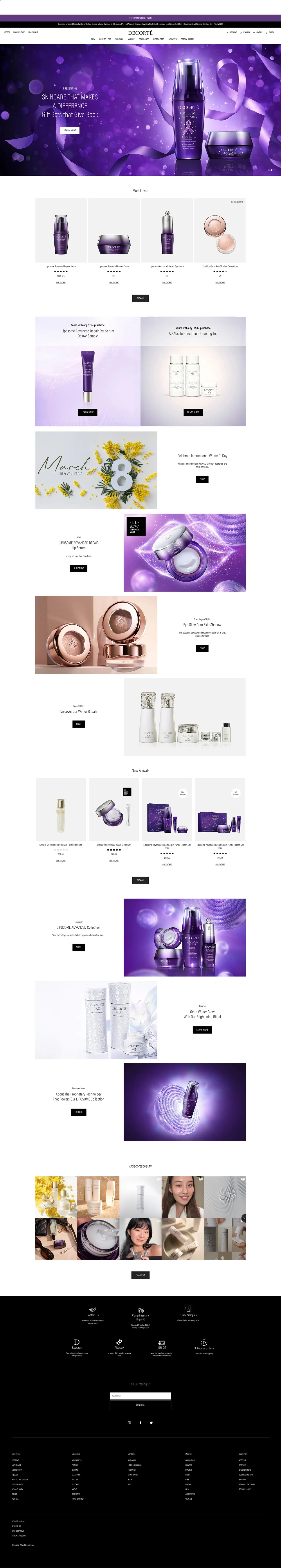 Decorté homepage on the legacy Shopify theme, full page