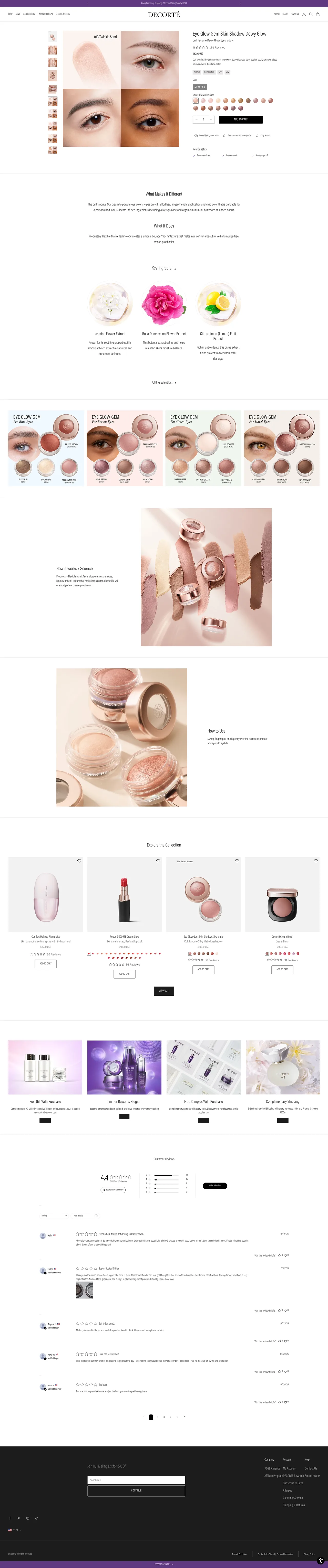 Decorté product detail page after the redesign, full page