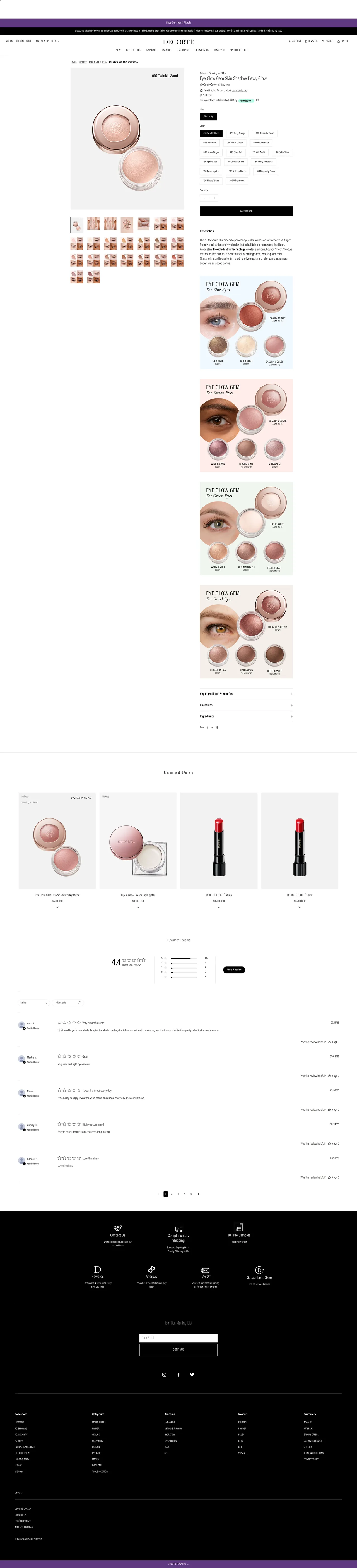 Decorté product detail page on the legacy Shopify theme, full page