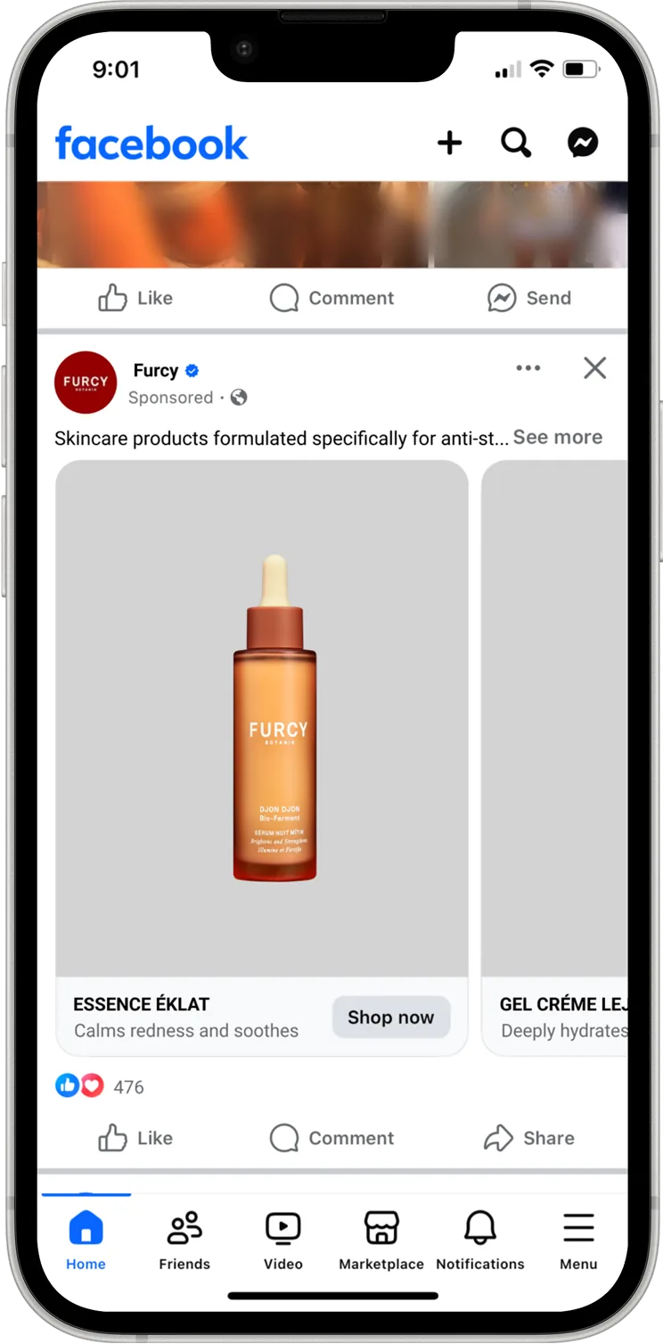 The same transparent product asset placed into a Facebook ad