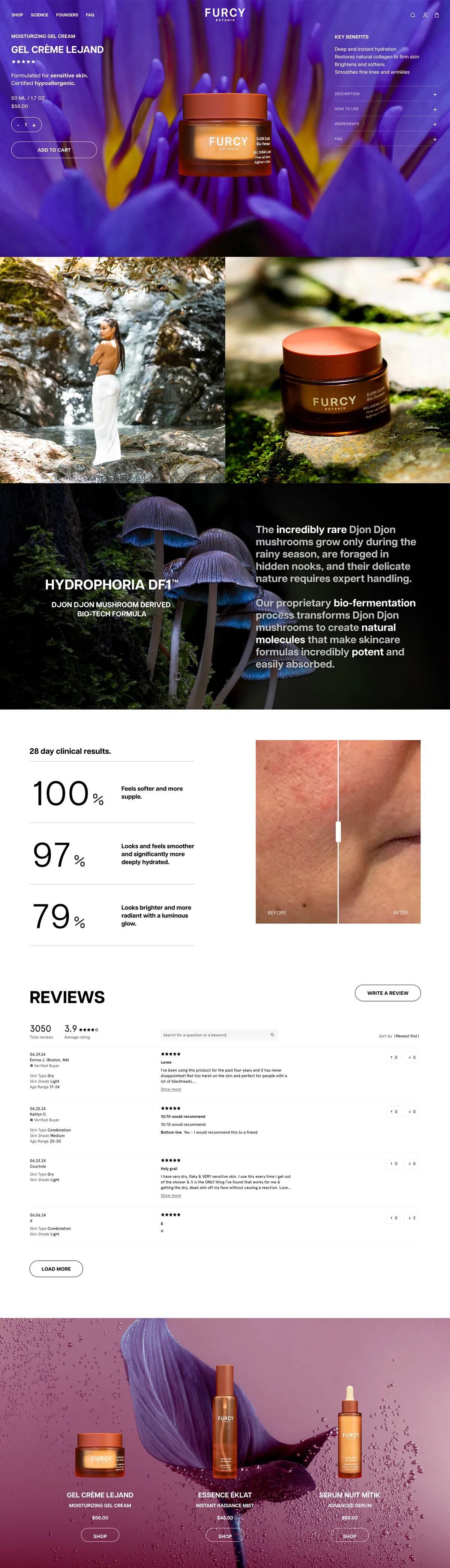 Version 1 product detail page, full scroll — six to seven stacked content sections