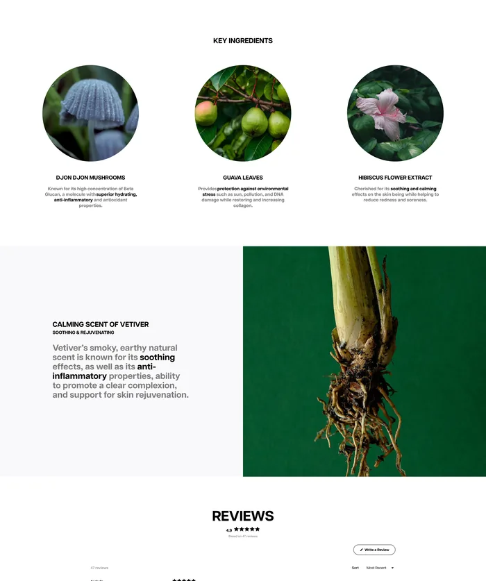 Version 2 product detail page, key ingredients
